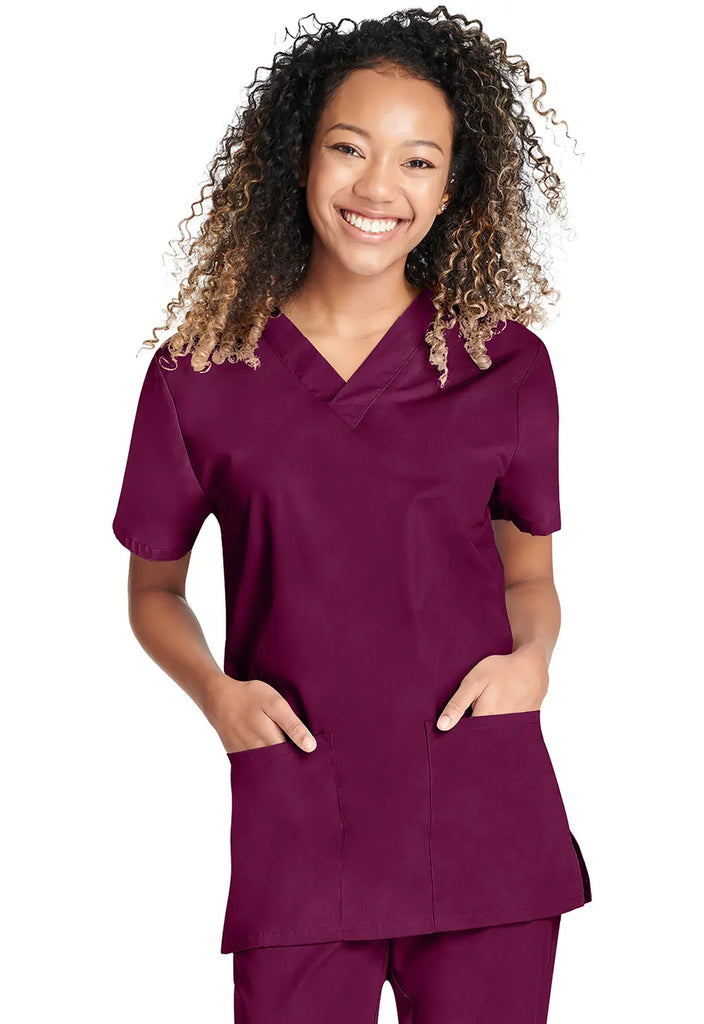 Cherokee Scrubs Unisex Top and Pant Set Wine | scrub-supply.com