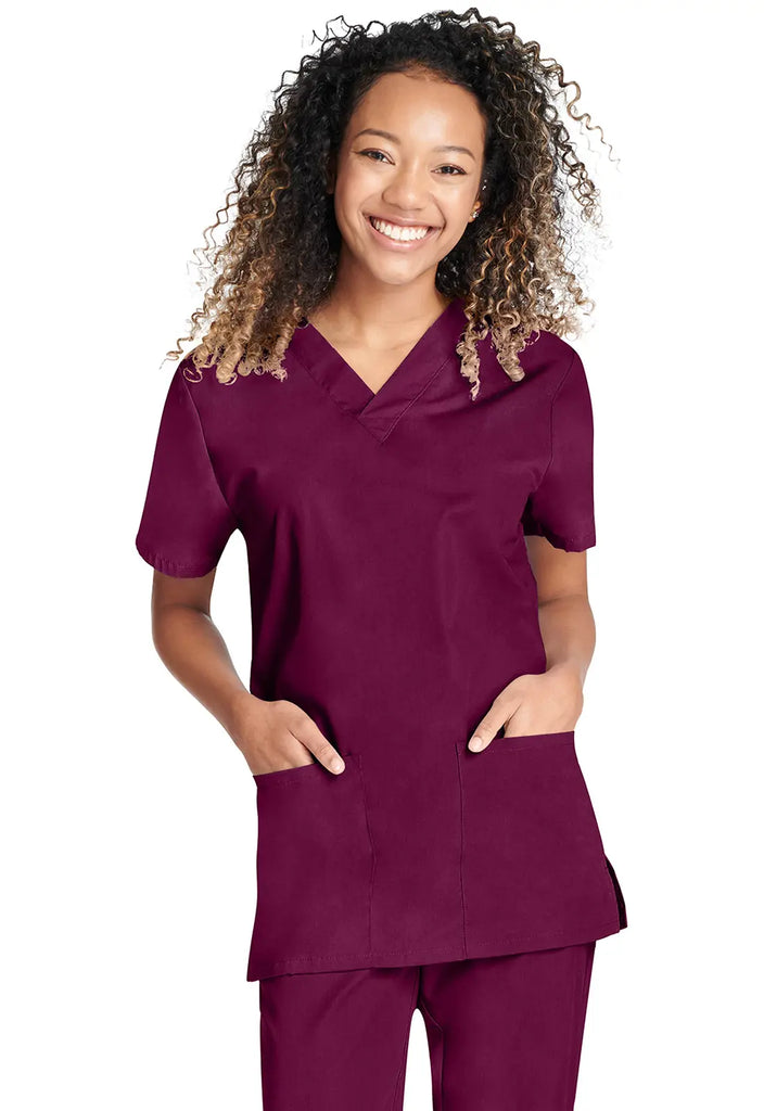 Cherokee Scrubs Unisex Top and Pant Set Wine | scrub-supply.com