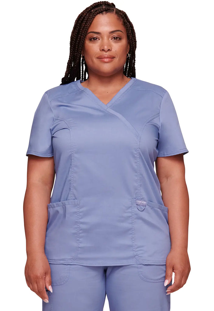 Cherokee Scrubs 3-Pocket Mock Wrap Top Ceil Blue | scrub-supply.com