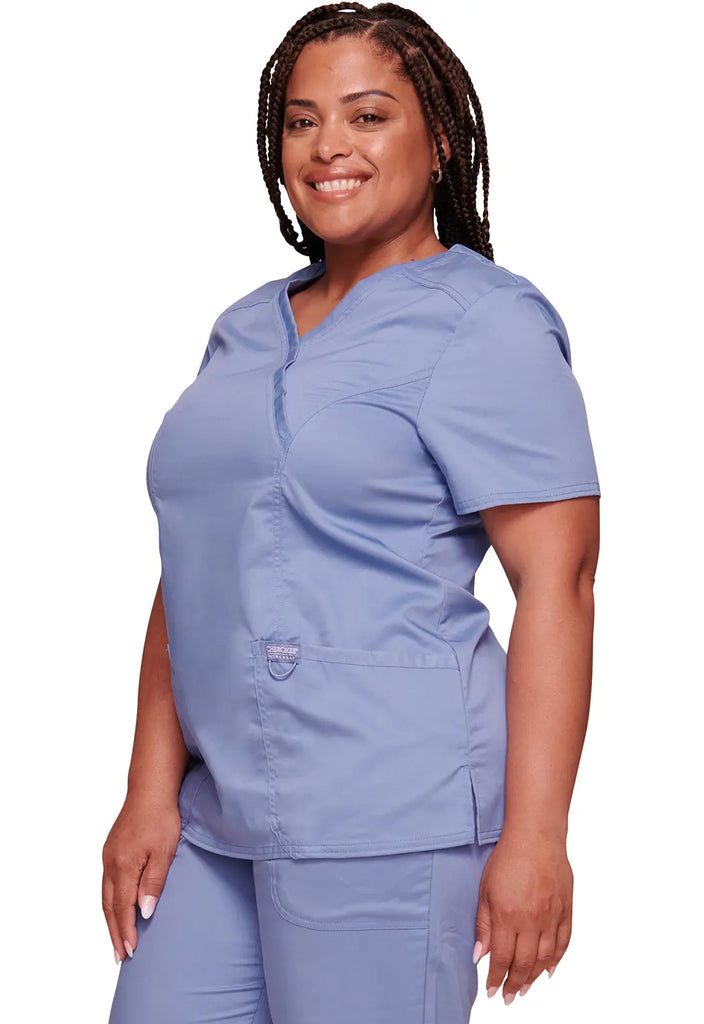 Cherokee Scrubs 3-Pocket Mock Wrap Top Ceil Blue | scrub-supply.com