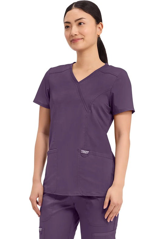 Cherokee Scrubs Women's Revolution Mock Wrap Top Eggplant | scrub-supply.com