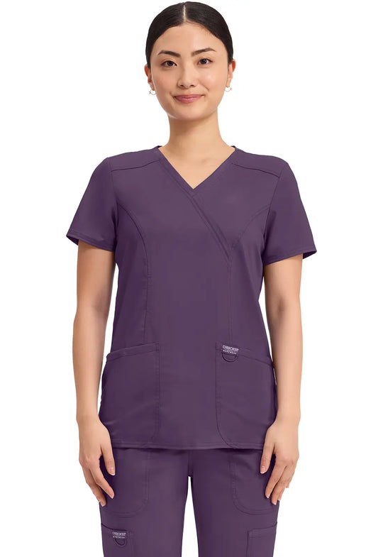 Cherokee Scrubs Women's Revolution Mock Wrap Top Eggplant | scrub-supply.com