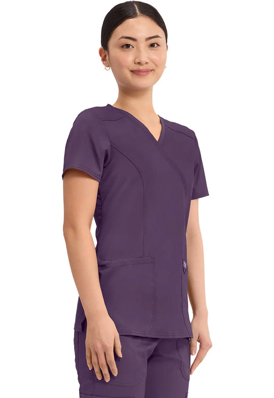 Cherokee Scrubs Women's Revolution Mock Wrap Top Eggplant | scrub-supply.com
