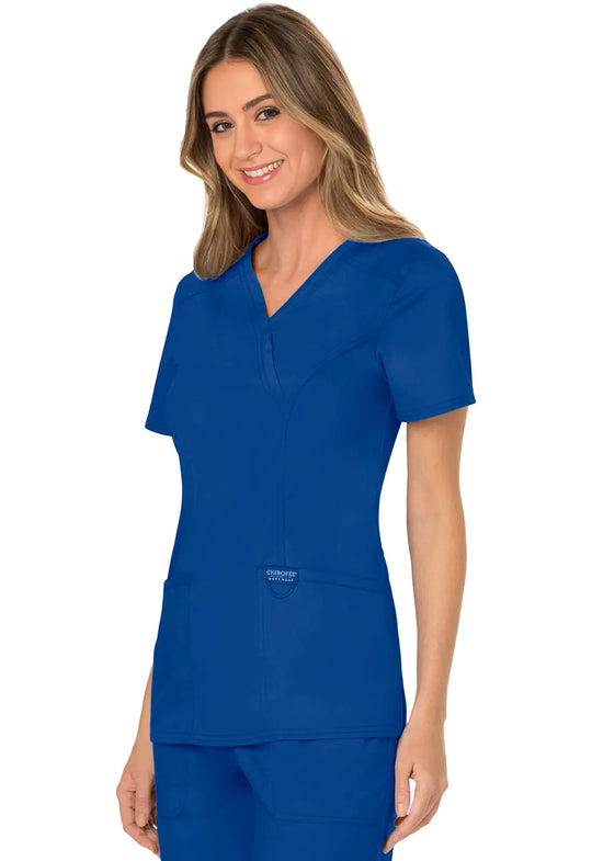 Cherokee Scrubs Women's Mock Wrap Top Galaxy Blue | scrub-supply.com