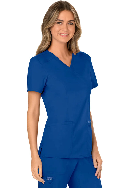 Cherokee Scrubs Women's Mock Wrap Top Galaxy Blue | scrub-supply.com