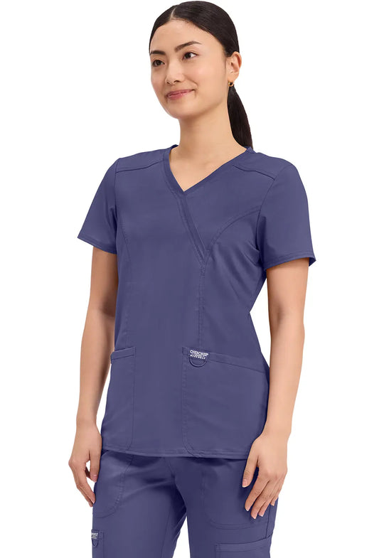 Cherokee Scrubs Women's Revolution Mock Wrap Top Grape | scrub-supply.com