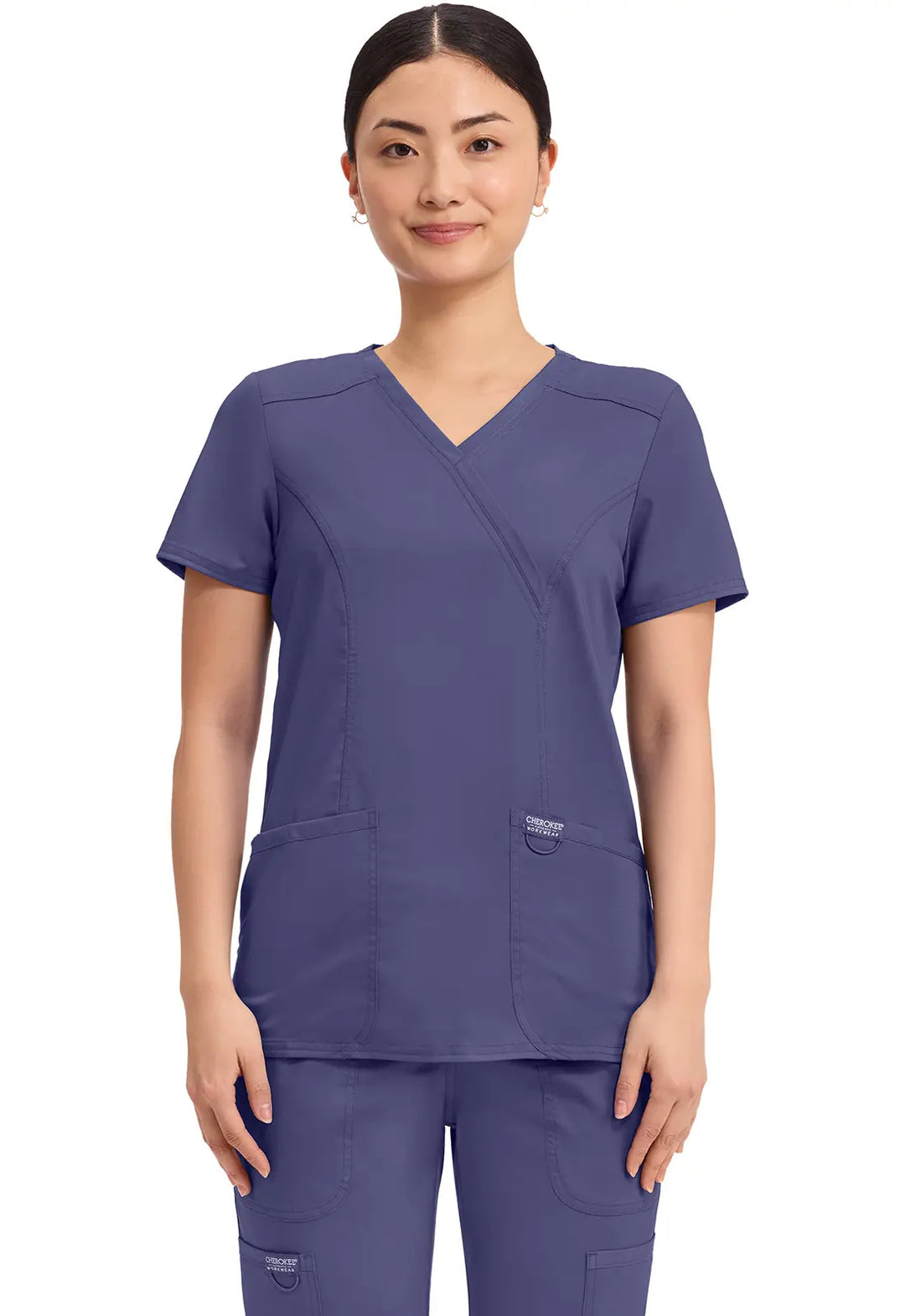 Cherokee Scrubs Women's Revolution Mock Wrap Top Grape | scrub-supply.com