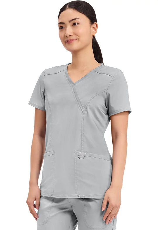Cherokee Scrubs Women's Revolution Mock Wrap Top Grey | scrub-supply.com