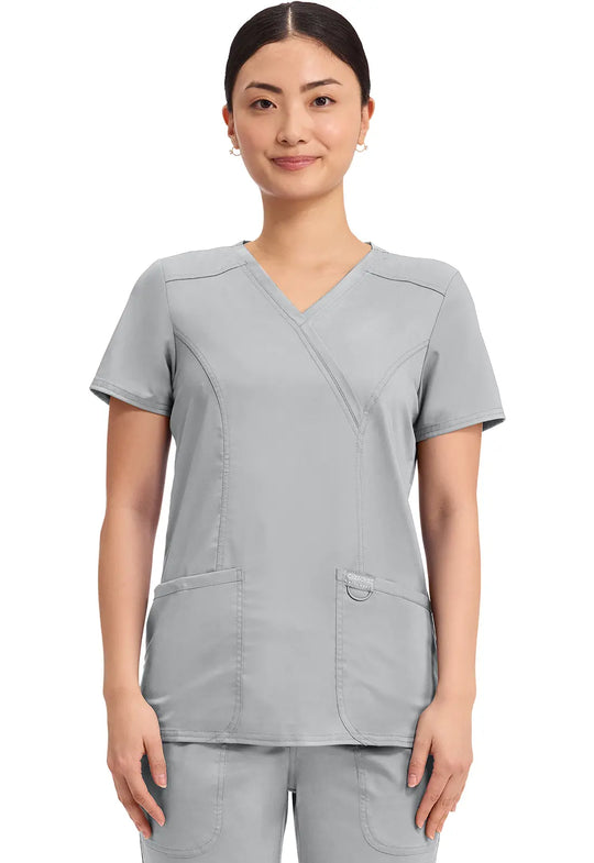 Cherokee Scrubs Women's Revolution Mock Wrap Top Grey | scrub-supply.com
