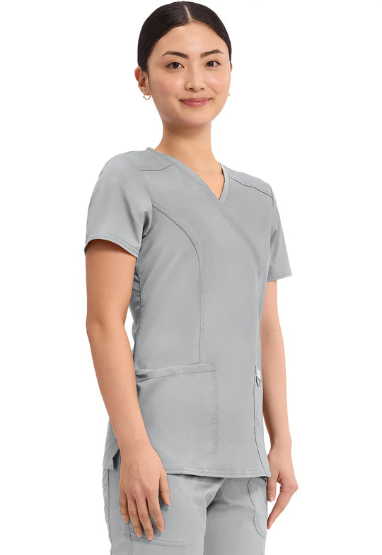 Cherokee Scrubs Women's Revolution Mock Wrap Top Grey | scrub-supply.com