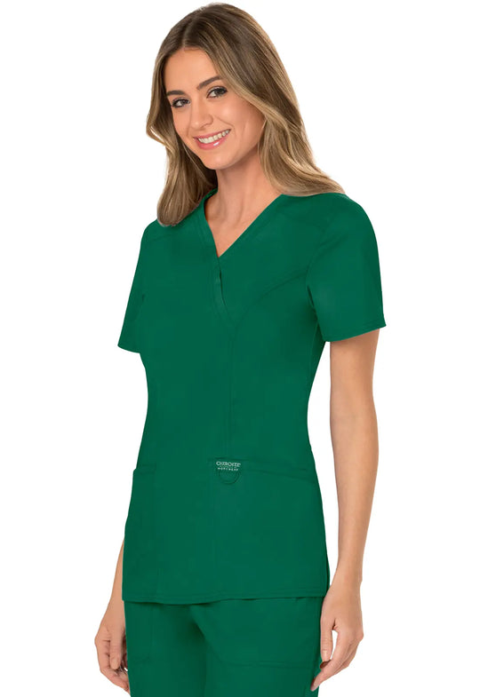 Cherokee Scrubs Women's Mock Wrap Top Hunter Green | scrub-supply.com