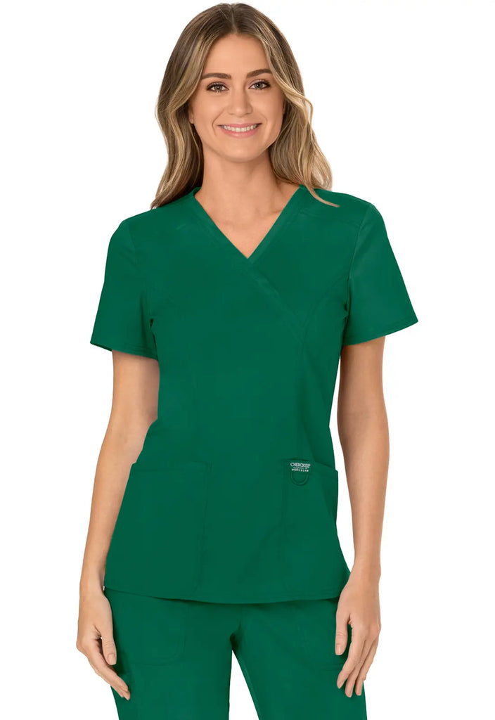 Cherokee Scrubs Women's Mock Wrap Top Hunter Green | scrub-supply.com