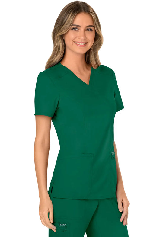 Cherokee Scrubs Women's Mock Wrap Top Hunter Green | scrub-supply.com