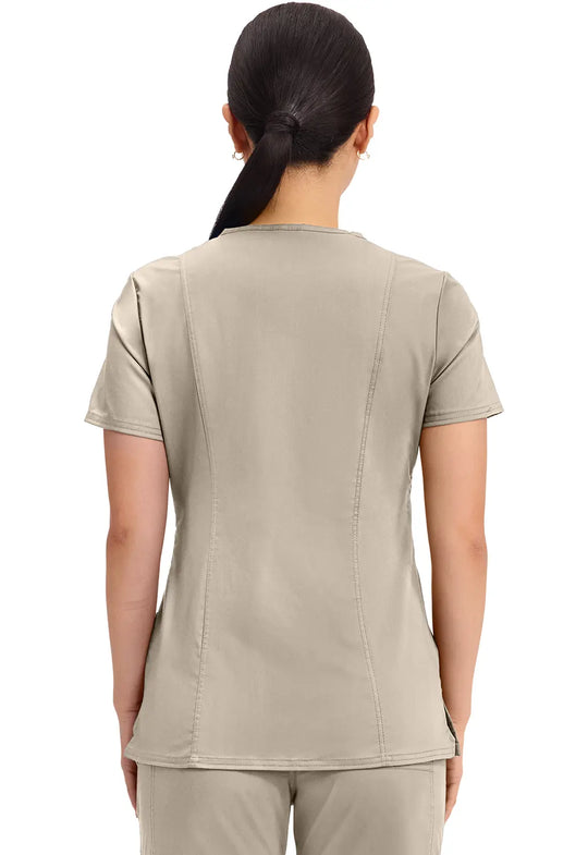 Cherokee Scrubs Women's Revolution Mock Wrap Top Khaki | scrub-supply.com