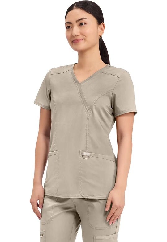 Cherokee Scrubs Women's Revolution Mock Wrap Top Khaki | scrub-supply.com