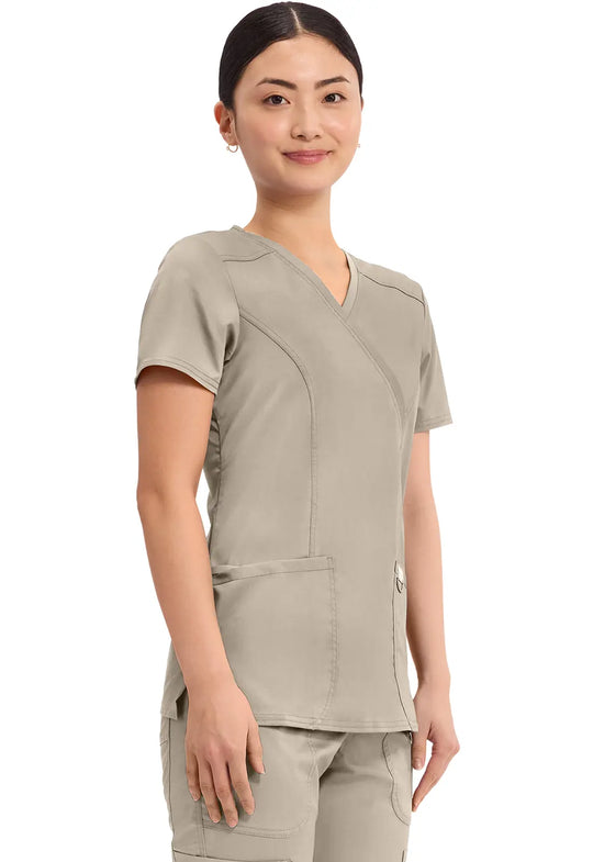 Cherokee Scrubs Women's Revolution Mock Wrap Top Khaki | scrub-supply.com