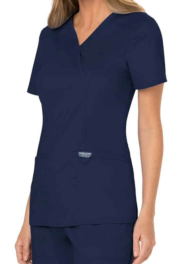 Cherokee Scrubs Women's 3-Pocket Mock Wrap Top Navy | scrub-supply.com