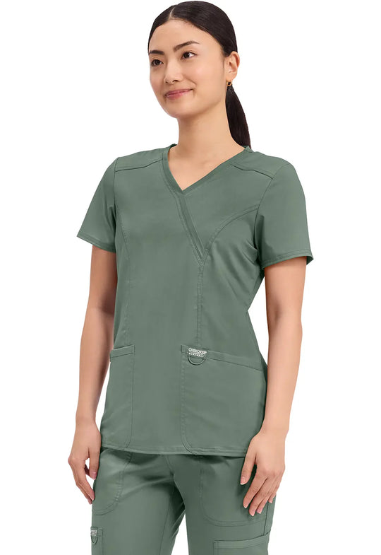 Cherokee Scrubs Women's Revolution Mock Wrap Top Olive | scrub-supply.com