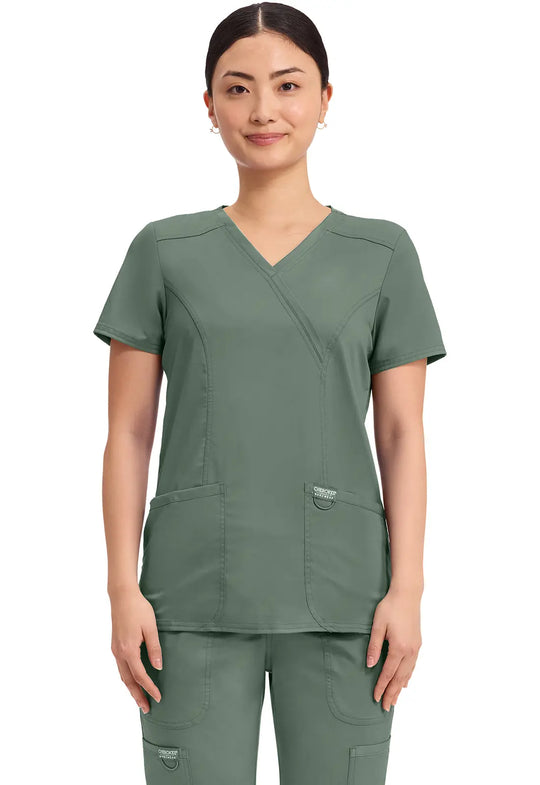 Cherokee Scrubs Women's Revolution Mock Wrap Top Olive | scrub-supply.com