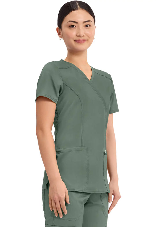 Cherokee Scrubs Women's Revolution Mock Wrap Top Olive | scrub-supply.com