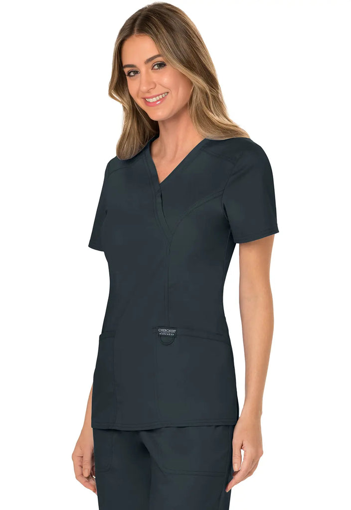 Cherokee Scrubs Women's 3-Pocket Mock Wrap Top Pewter | scrub-supply.com