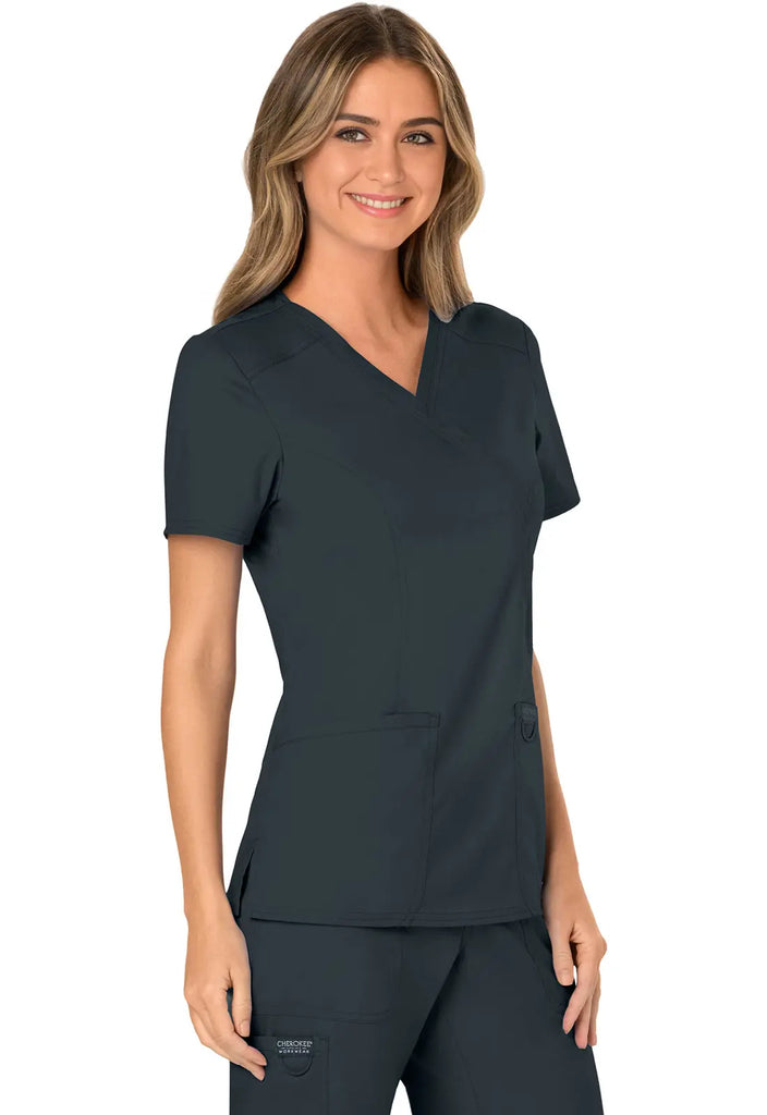 Cherokee Scrubs Women's 3-Pocket Mock Wrap Top Pewter | scrub-supply.com