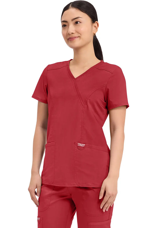 Cherokee Scrubs Women's Revolution Mock Wrap Top Red | scrub-supply.com