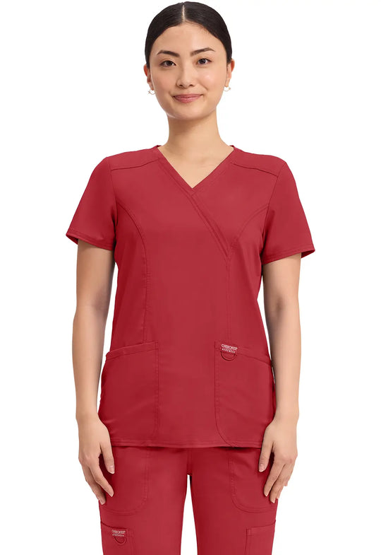 Cherokee Scrubs Women's Revolution Mock Wrap Top Red | scrub-supply.com