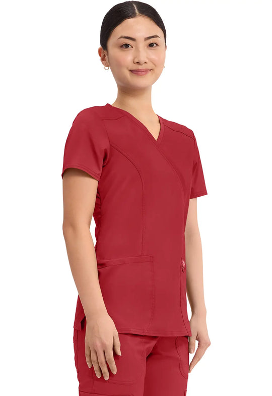 Cherokee Scrubs Women's Revolution Mock Wrap Top Red | scrub-supply.com