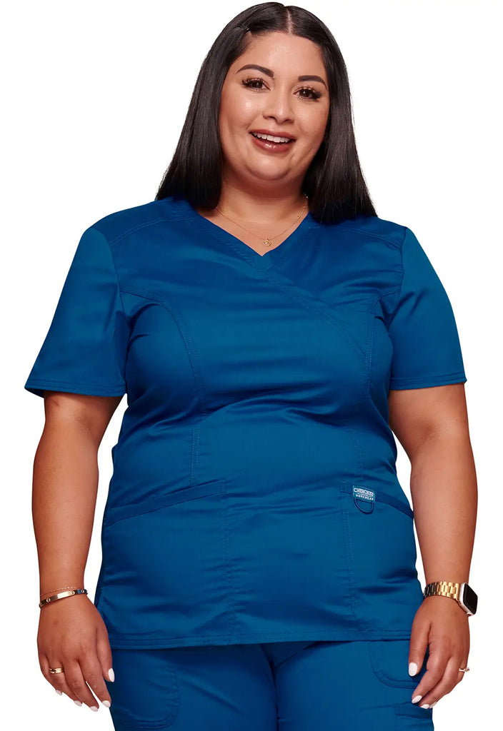 Cherokee Scrubs 3-Pocket Mock Wrap Top Royal Blue | scrub-supply.com