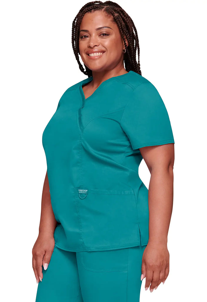 Cherokee Scrubs 3-Pocket Mock Wrap Top Teal | scrub-supply.com