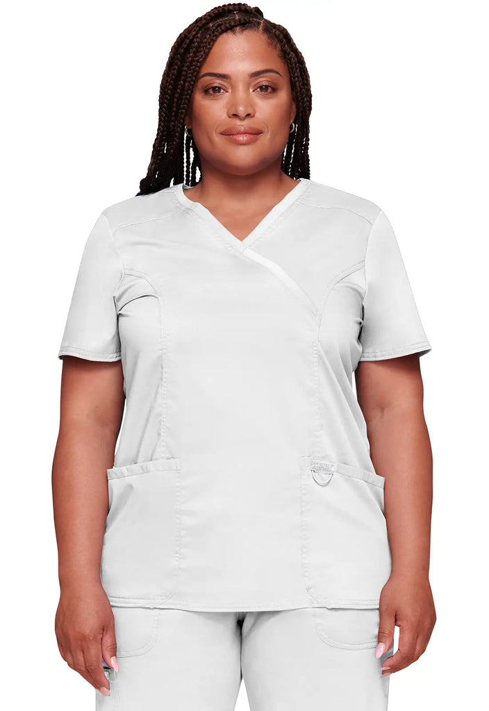 Cherokee Scrubs 3-Pocket Mock Wrap Top White | scrub-supply.com