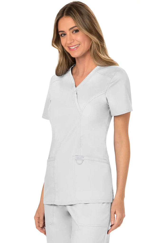 Cherokee Scrubs Women's 3-Pocket Mock Wrap Top White | scrub-supply.com