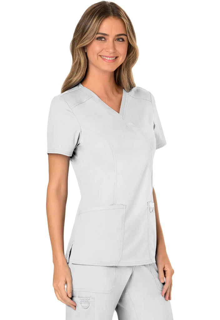 Cherokee Scrubs Women's 3-Pocket Mock Wrap Top White | scrub-supply.com