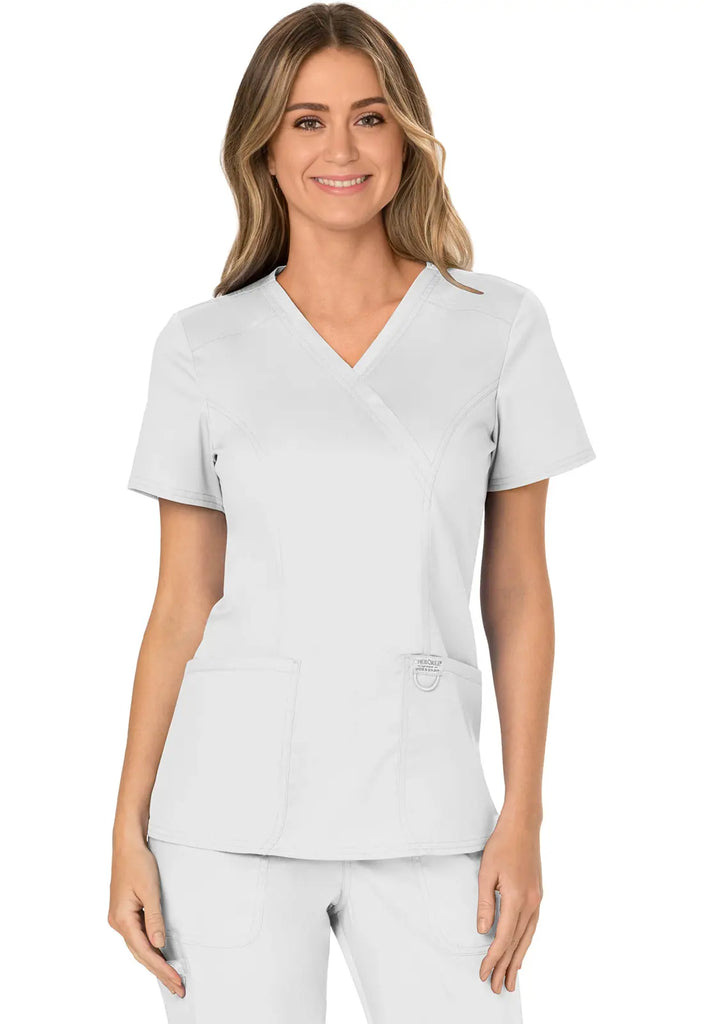 Cherokee Scrubs Women's 3-Pocket Mock Wrap Top White | scrub-supply.com