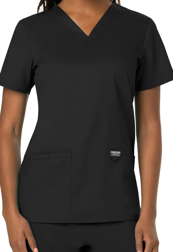 Cherokee Scrubs Revolution 3-Pocket V-Neck Top Black | scrub-supply.com