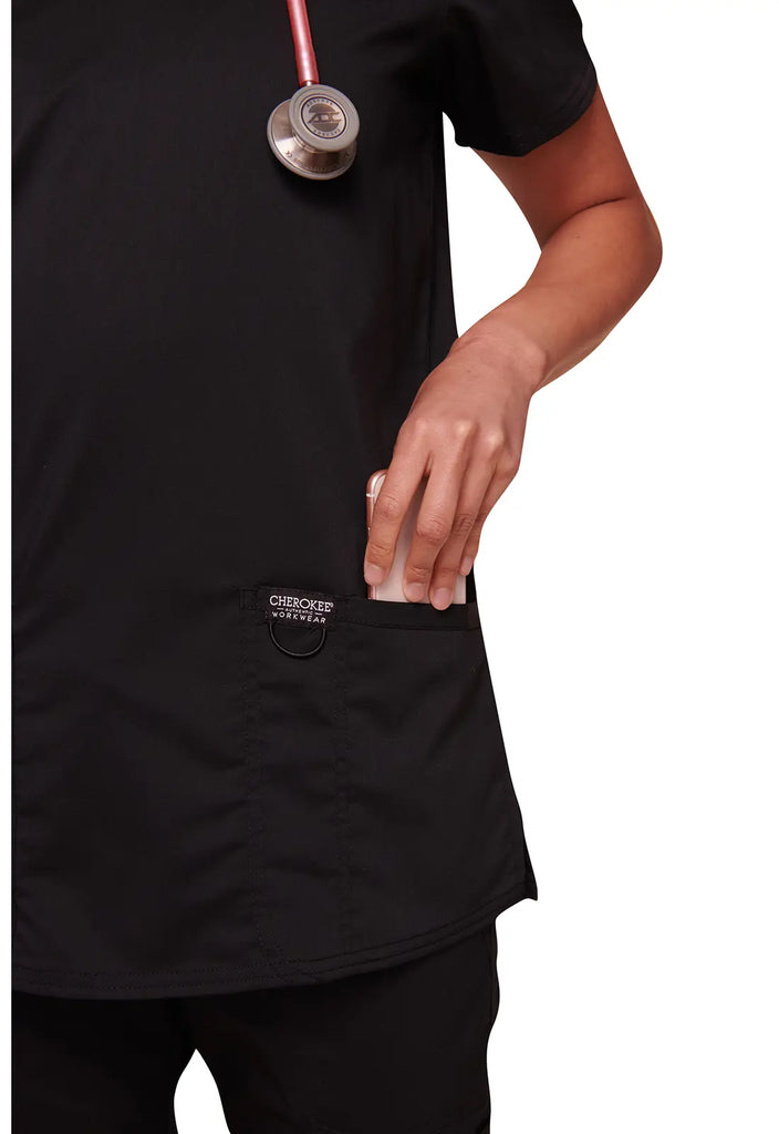 Cherokee Scrubs Women's Revolution 3-Pocket V-Neck Top Black | scrub-supply.com