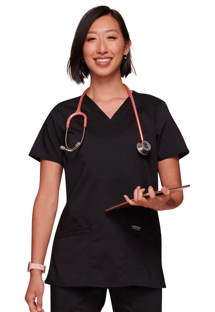 Cherokee Scrubs Women's Revolution 3-Pocket V-Neck Top Black | scrub-supply.com