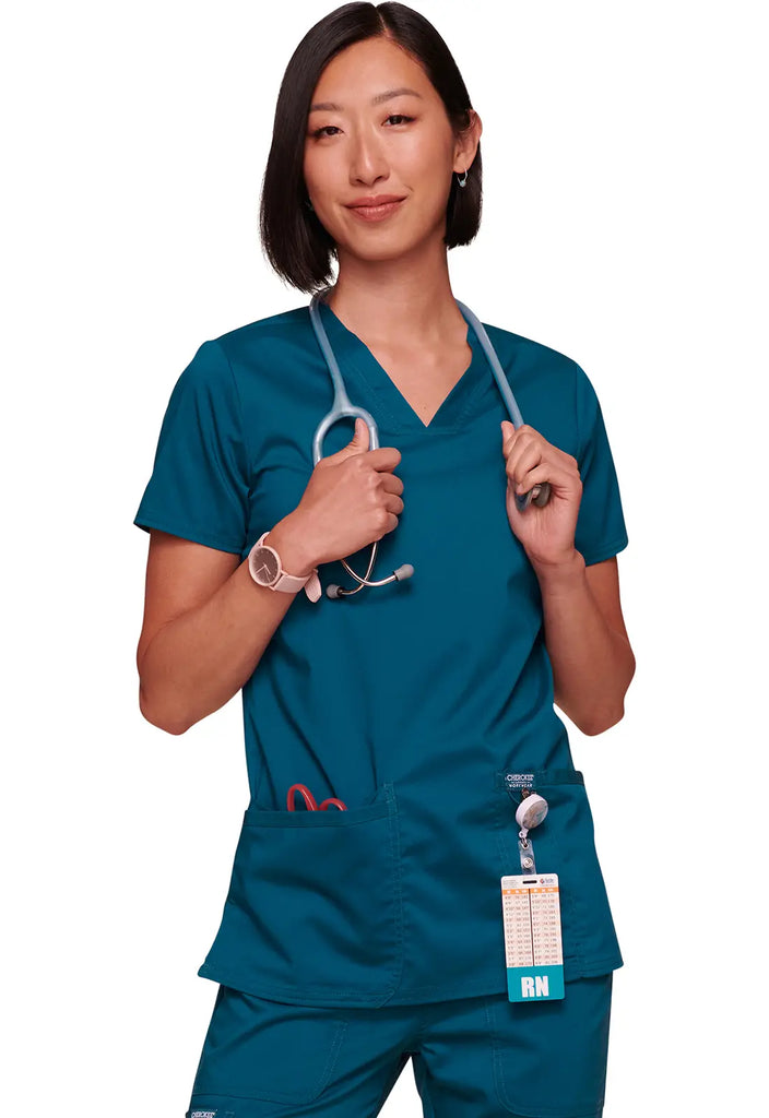 Cherokee Scrubs Women's Revolution 3-Pocket V-Neck Top Caribbean Blue | scrub-supply.com