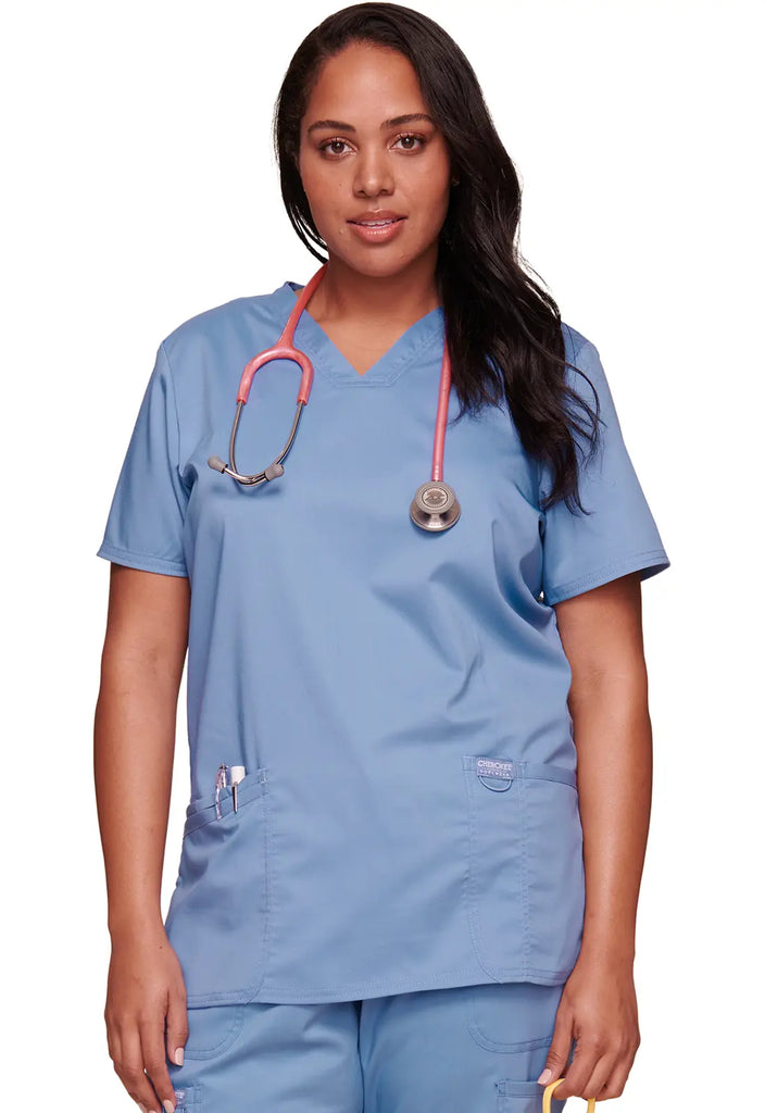 Cherokee Scrubs Women's Revolution 3-Pocket V-Neck Top Ceil Blue | scrub-supply.com