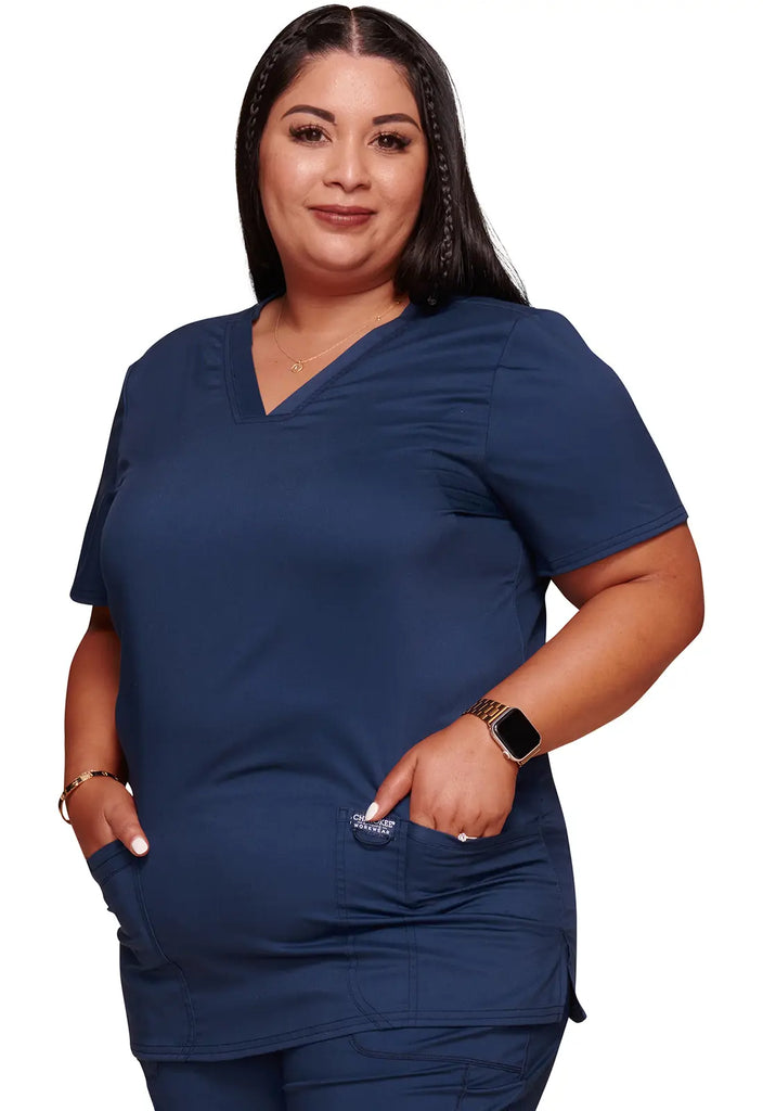 Cherokee Scrubs Women's Revolution 3-Pocket V-Neck Top Navy | scrub-supply.com