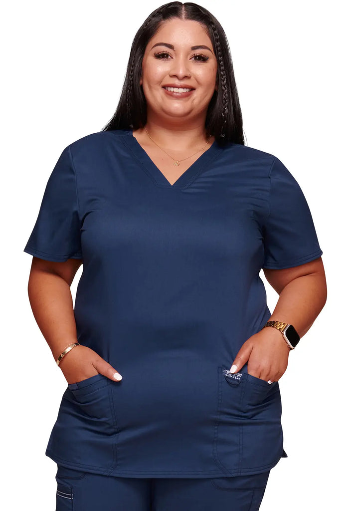 Cherokee Scrubs Women's Revolution 3-Pocket V-Neck Top Navy | scrub-supply.com