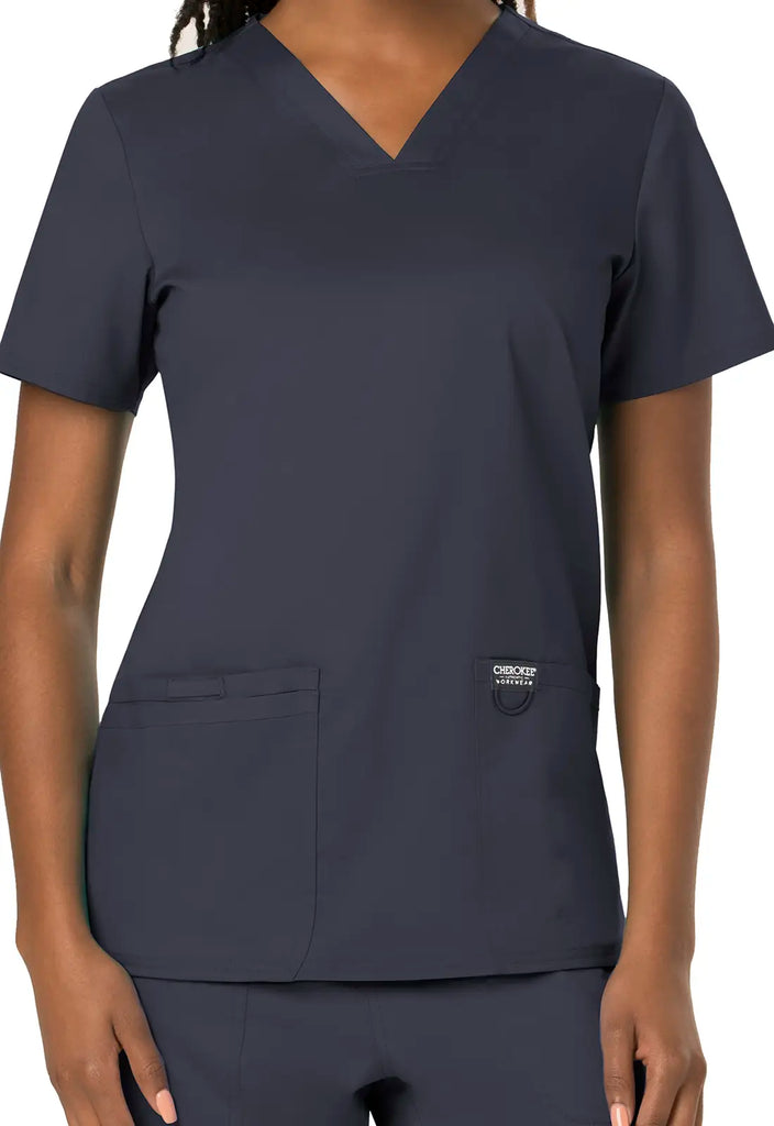 Cherokee Scrubs Revolution 3-Pocket V-Neck Top Pewter | scrub-supply.com