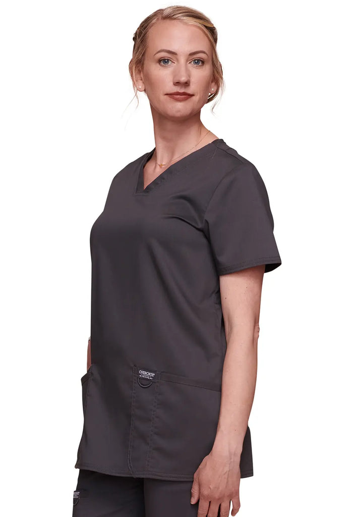 Cherokee Scrubs Women's Revolution 3-Pocket V-Neck Top Pewter | scrub-supply.com