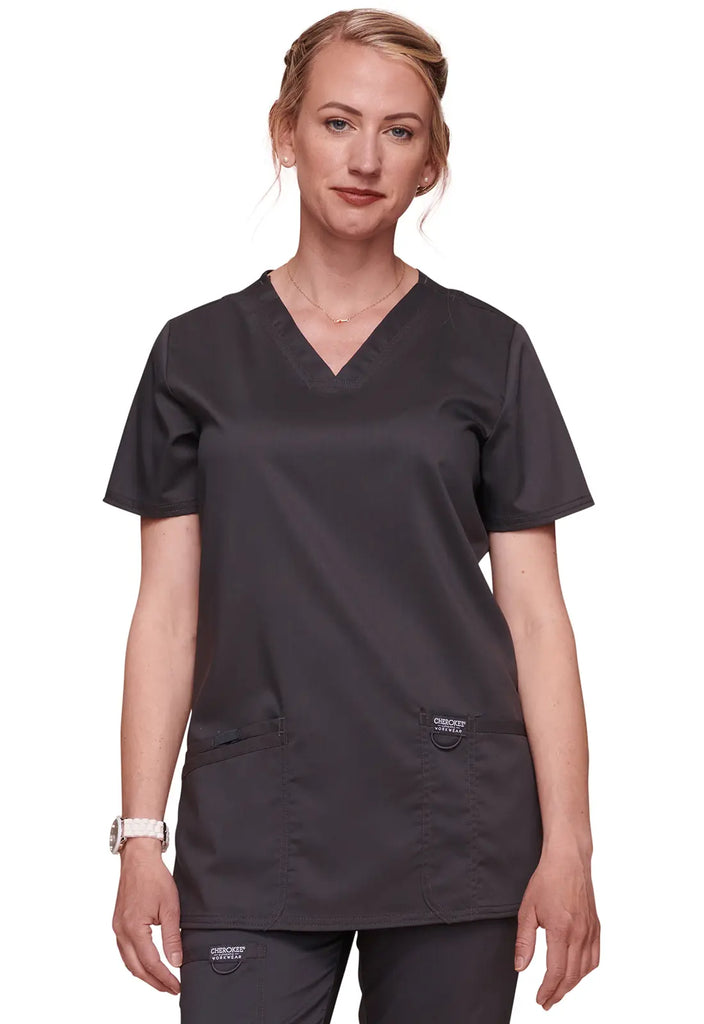 Cherokee Scrubs Women's Revolution 3-Pocket V-Neck Top Pewter | scrub-supply.com