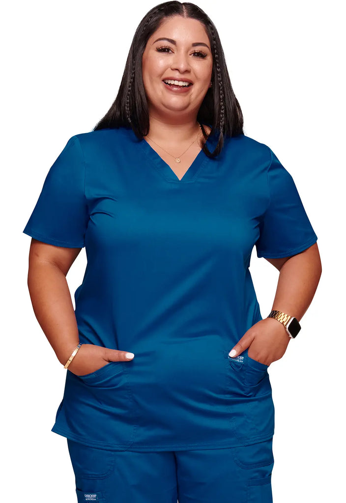 Cherokee Scrubs Women's Revolution 3-Pocket V-Neck Top Royal Blue | scrub-supply.com