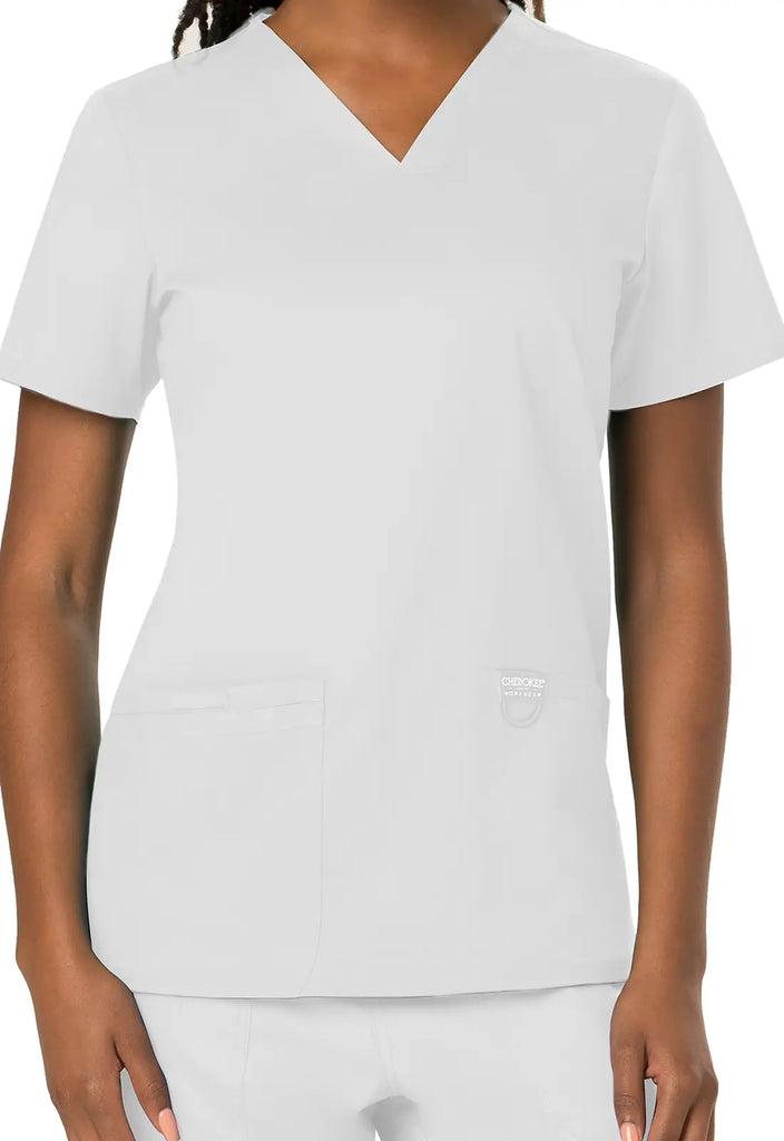 Cherokee Scrubs Revolution 3-Pocket V-Neck Top White | scrub-supply.com