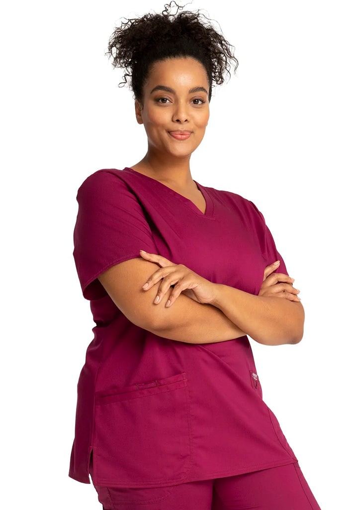 Cherokee Scrubs Revolution 3-Pocket V-Neck Top Wine | scrub-supply.com