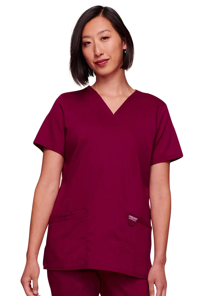 Cherokee Scrubs Women's Revolution 3-Pocket V-Neck Top Wine | scrub-supply.com