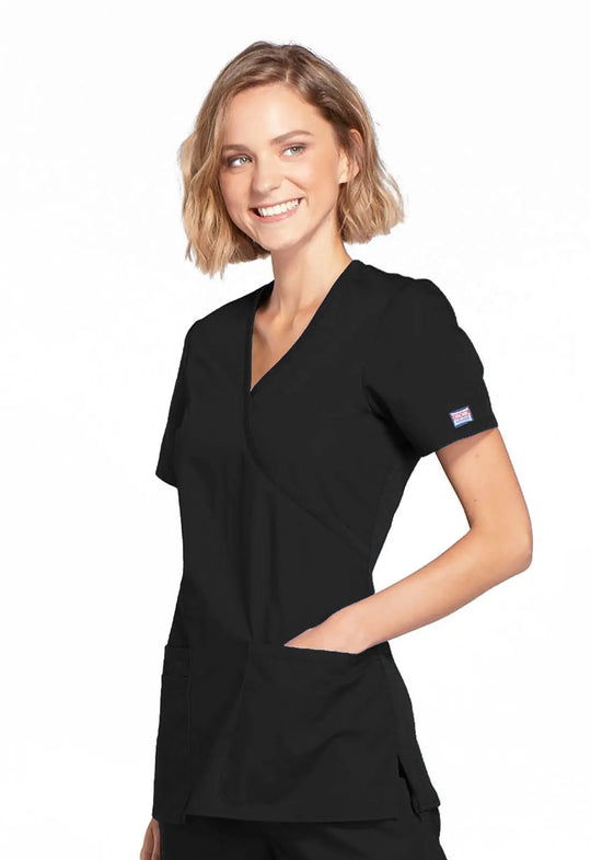 Cherokee Scrubs Women's Mock Wrap Top Black | scrub-supply.com